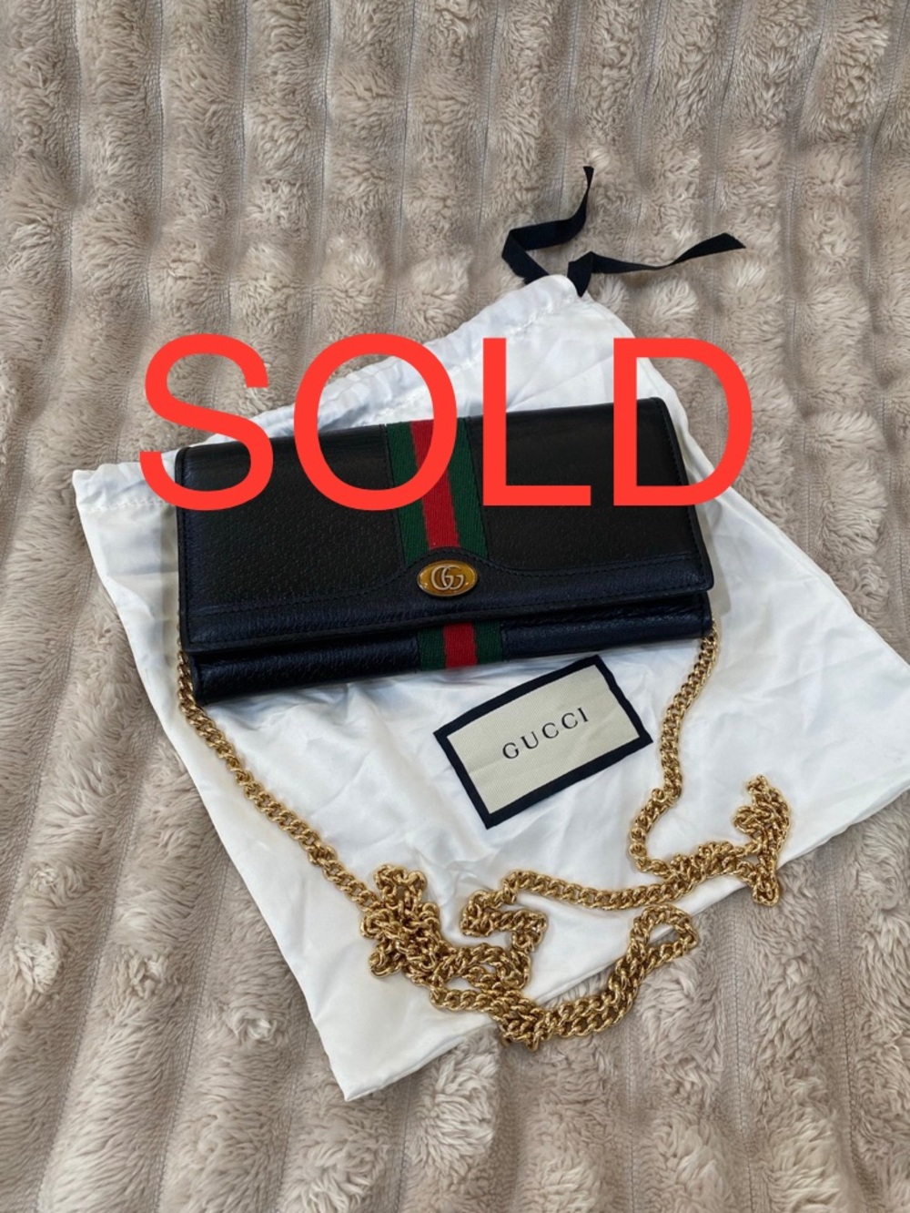 ***SOLD***Gucci Sherry GG Marmont Black Leather Chain Wallet